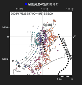 余震発生の空間的分布